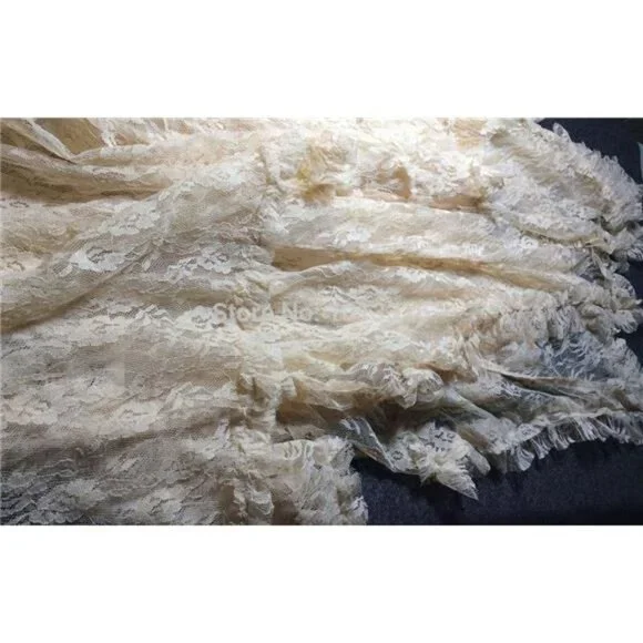 Off White Cream Lace Sleeveless Asymmetrical Layered Lace Tiered Long Midi Dress - Picture 5 of 6